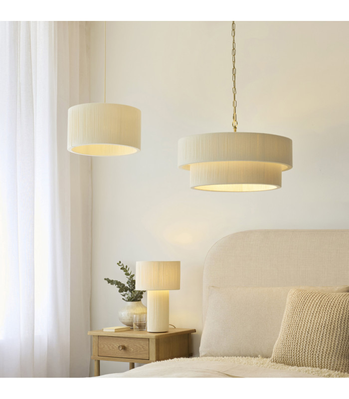 Noah Cylindrical Pendant Light Cream Cotton Brushed Brass-8