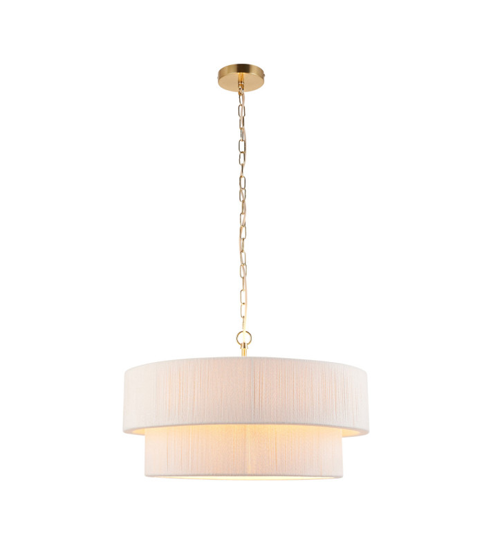 Noah Cylindrical Pendant Light Cream Cotton Brushed Brass-9
