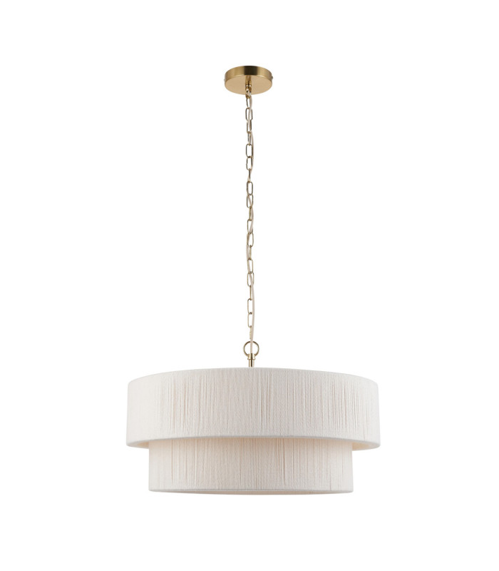 Noah Cylindrical Pendant Light Cream Cotton Brushed Brass-10