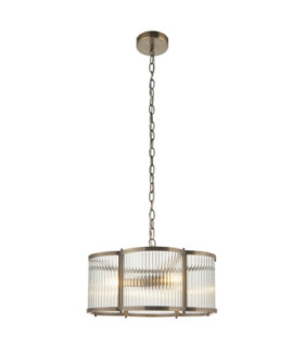 Ridgeton Scallop Cylindrical Pendant Light Antique Brass Clear Ribbed Glass-1