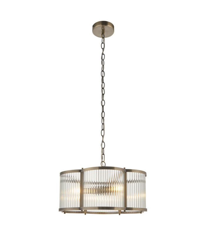 Ridgeton Scallop Cylindrical Pendant Light Antique Brass Clear Ribbed Glass-1