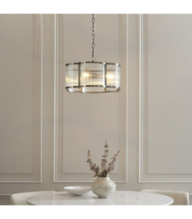 Ridgeton Scallop Cylindrical Pendant Light Antique Brass Clear Ribbed Glass-2