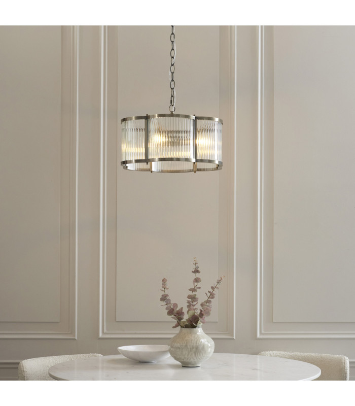 Ridgeton Scallop Cylindrical Pendant Light Antique Brass Clear Ribbed Glass-2