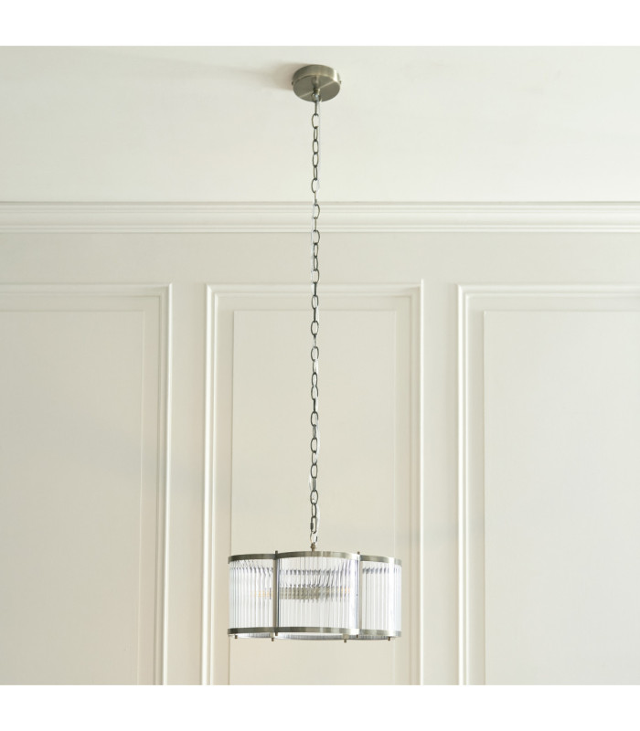 Ridgeton Scallop Cylindrical Pendant Light Antique Brass Clear Ribbed Glass-3