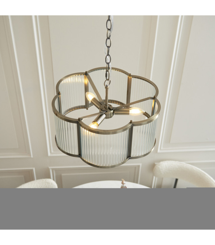 Ridgeton Scallop Cylindrical Pendant Light Antique Brass Clear Ribbed Glass-4