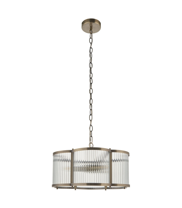 Ridgeton Scallop Cylindrical Pendant Light Antique Brass Clear Ribbed Glass-9
