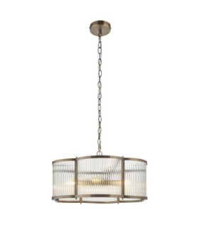 Ridgeton Scallop Cylindrical Pendant Light Antique Brass Clear Ribbed Glass-1