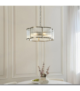 Ridgeton Scallop Cylindrical Pendant Light Antique Brass Clear Ribbed Glass-2