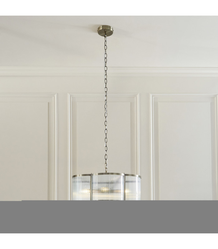 Ridgeton Scallop Cylindrical Pendant Light Antique Brass Clear Ribbed Glass-3
