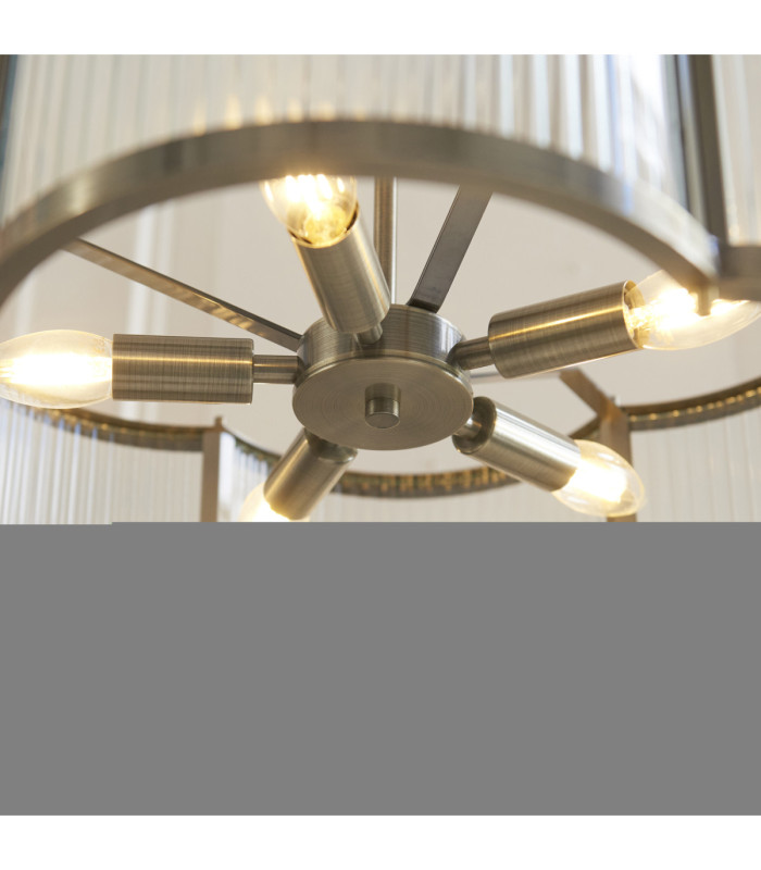 Ridgeton Scallop Cylindrical Pendant Light Antique Brass Clear Ribbed Glass-5
