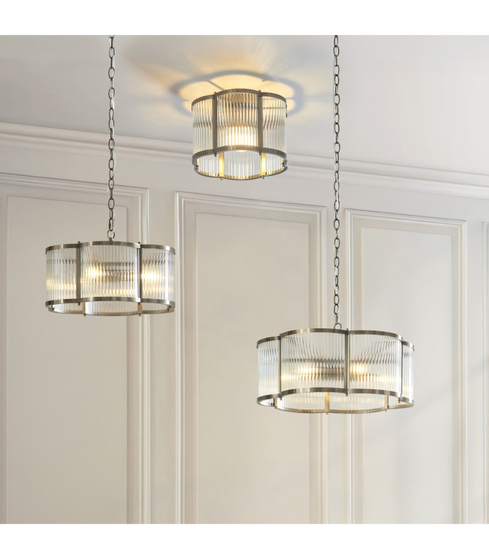 Ridgeton Scallop Cylindrical Pendant Light Antique Brass Clear Ribbed Glass-7