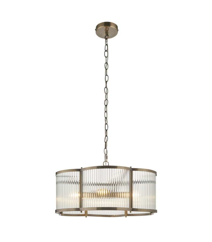 Ridgeton Scallop Cylindrical Pendant Light Antique Brass Clear Ribbed Glass-8