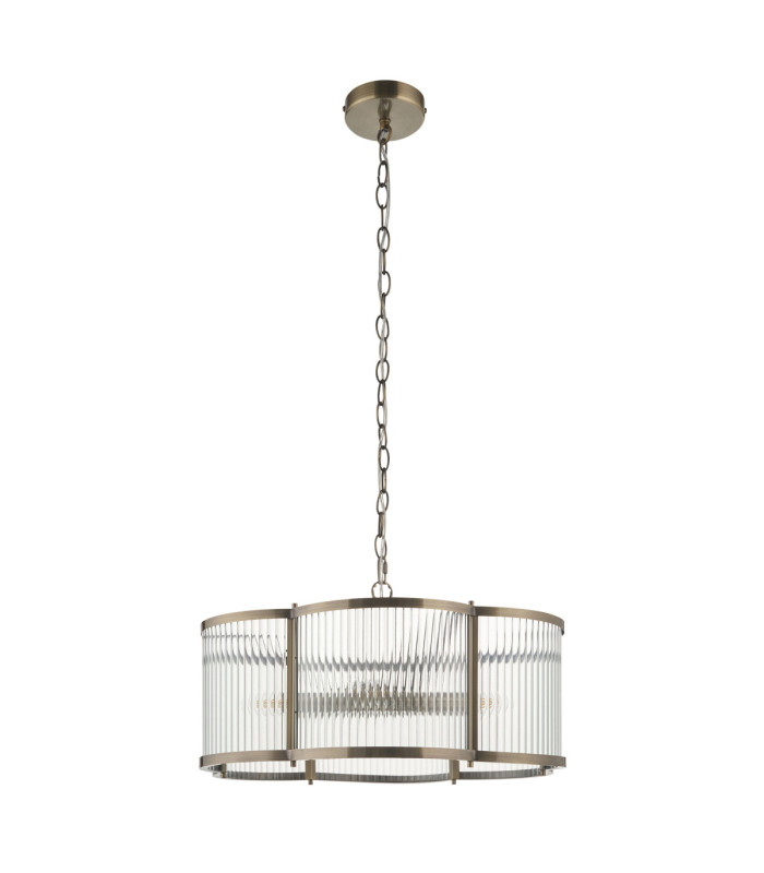 Ridgeton Scallop Cylindrical Pendant Light Antique Brass Clear Ribbed Glass-9