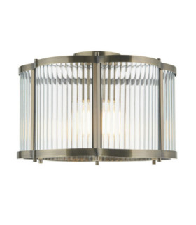 Ridgeton Scallop Cylindrical Ceiling Light Antique Brass Clear Ribbed Glass-1