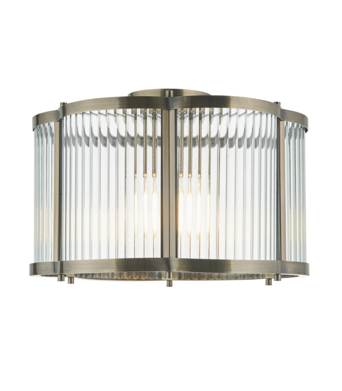 Ridgeton Scallop Cylindrical Ceiling Light Antique Brass Clear Ribbed Glass-1
