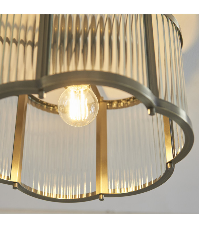 Ridgeton Scallop Cylindrical Ceiling Light Antique Brass Clear Ribbed Glass-5