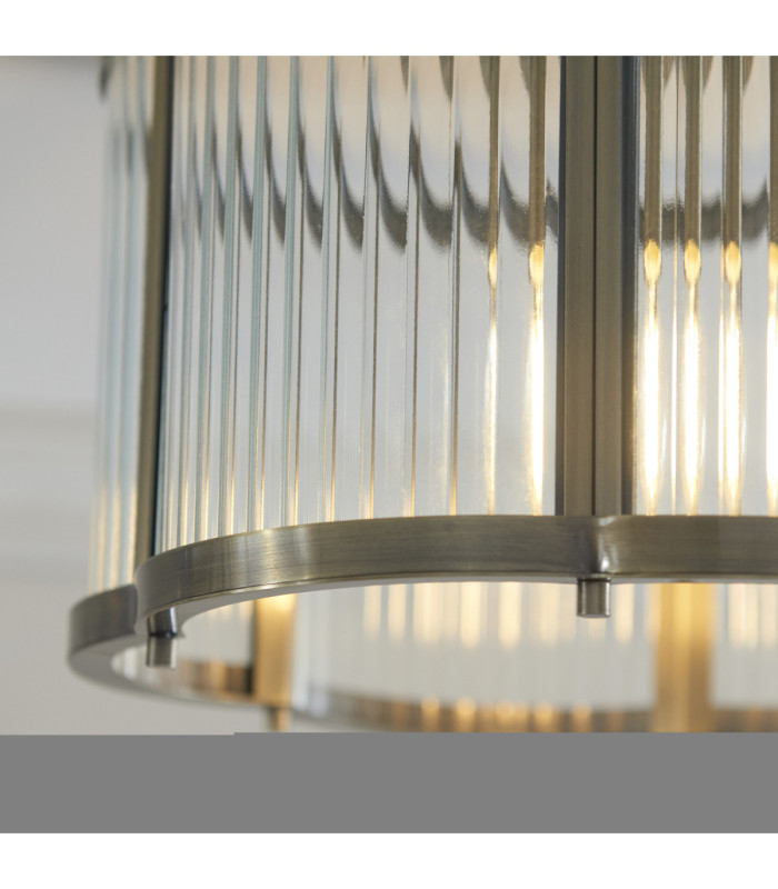 Ridgeton Scallop Cylindrical Ceiling Light Antique Brass Clear Ribbed Glass-7