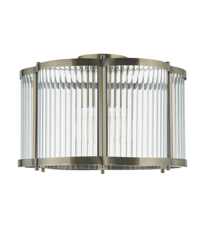 Ridgeton Scallop Cylindrical Ceiling Light Antique Brass Clear Ribbed Glass-9