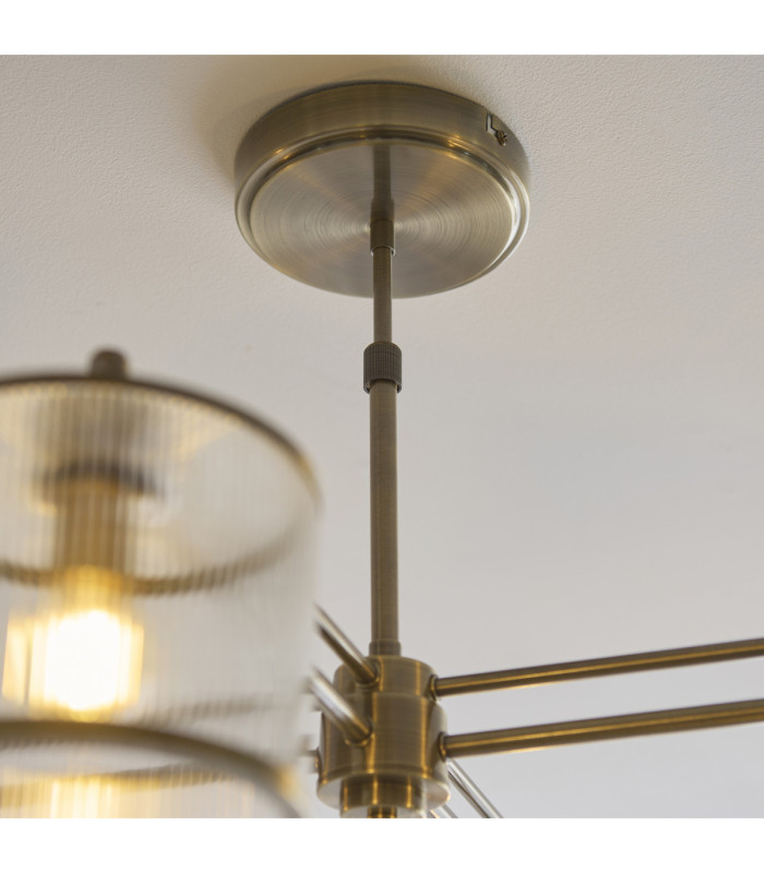 Ridgeton Multi Arm Semi Flush Ceiling Light Antique Brass Clear Ribbed Glass-5