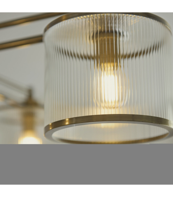 Ridgeton Multi Arm Semi Flush Ceiling Light Antique Brass Clear Ribbed Glass-7