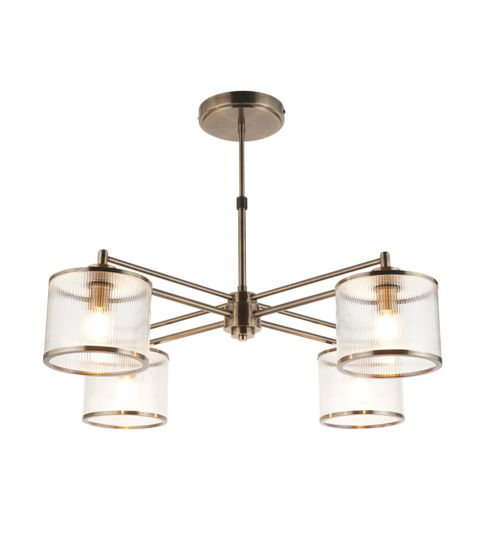 Ridgeton Multi Arm Semi Flush Ceiling Light Antique Brass Clear Ribbed Glass-8