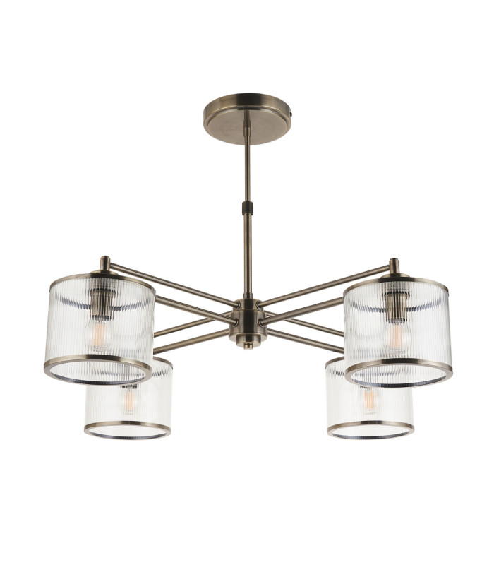 Ridgeton Multi Arm Semi Flush Ceiling Light Antique Brass Clear Ribbed Glass-9