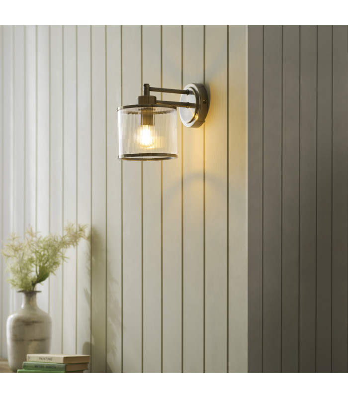 Ridgeton Wall Lamp Antique Brass Clear Ribbed Glass-2