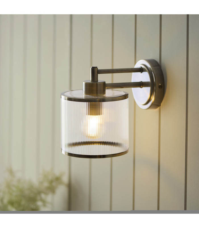 Ridgeton Wall Lamp Antique Brass Clear Ribbed Glass-3