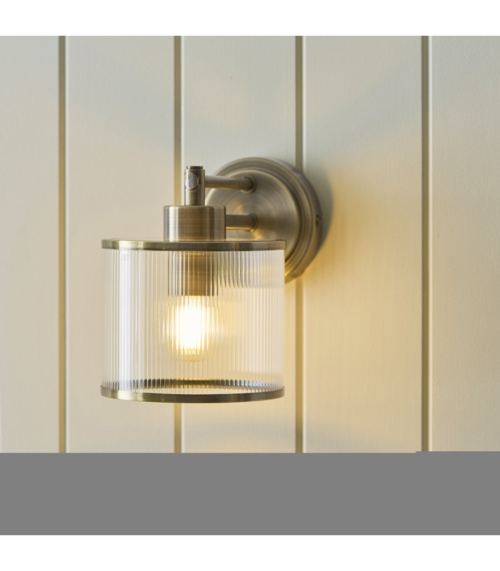 Ridgeton Wall Lamp Antique Brass Clear Ribbed Glass-4