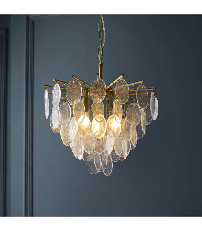 Loretta Pendant Light Brushed Aged Brass Clear Bubble Glass-3