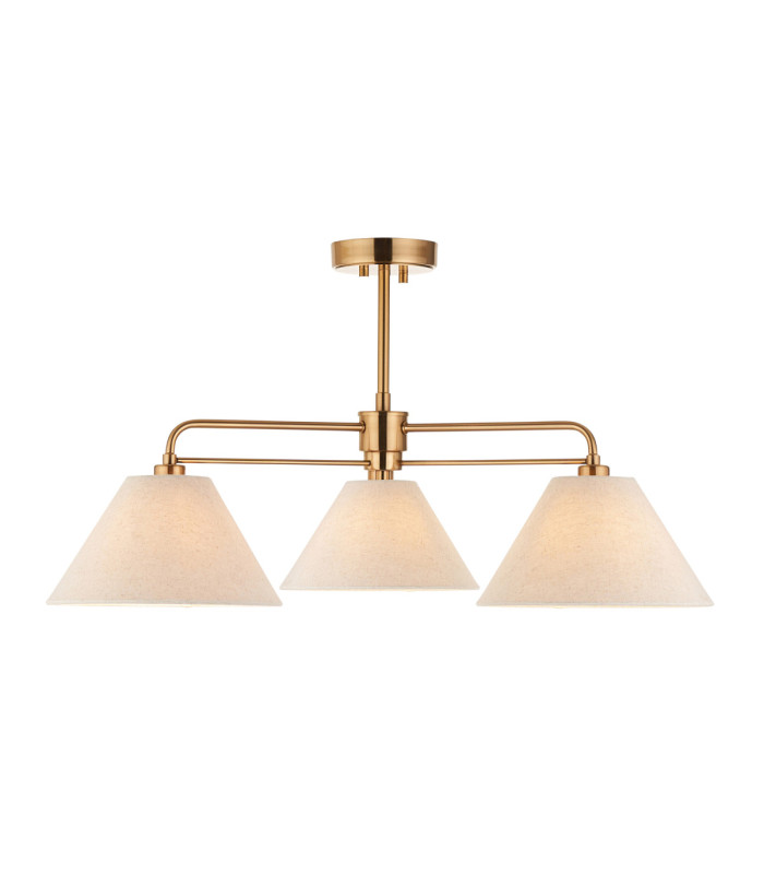 Wallbridge Multi Arm Semi Flush Ceiling Light Brushed Aged Brass Natural Linen-1