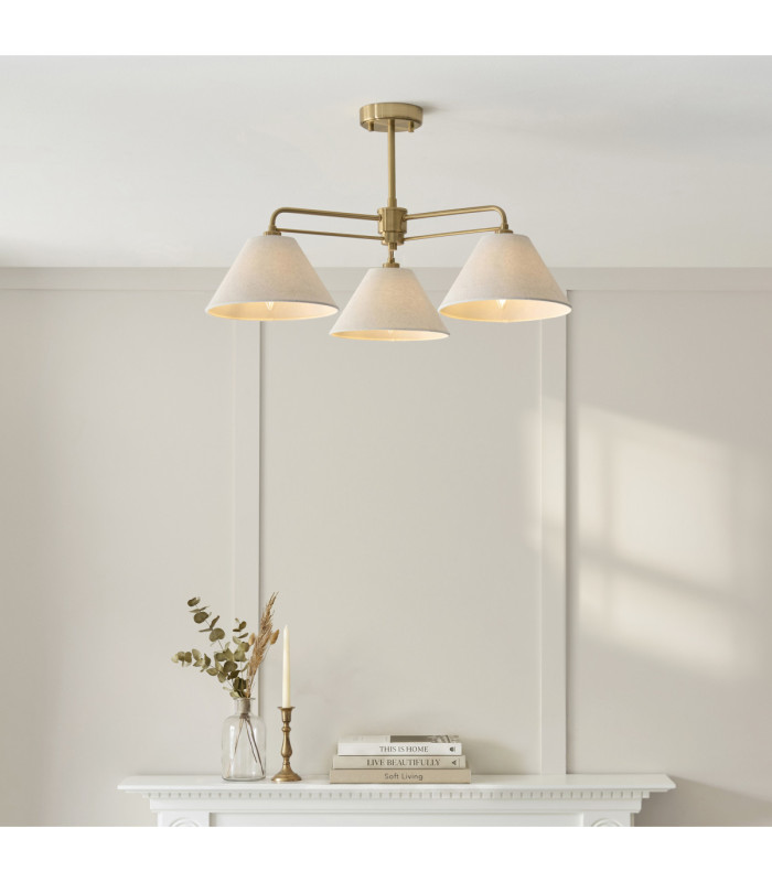 Wallbridge Multi Arm Semi Flush Ceiling Light Brushed Aged Brass Natural Linen-2