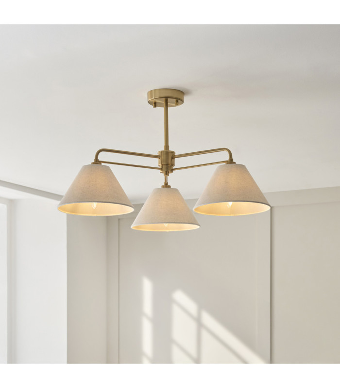 Wallbridge Multi Arm Semi Flush Ceiling Light Brushed Aged Brass Natural Linen-3