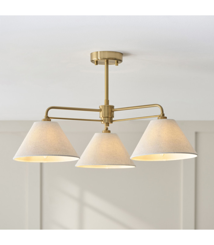 Wallbridge Multi Arm Semi Flush Ceiling Light Brushed Aged Brass Natural Linen-4