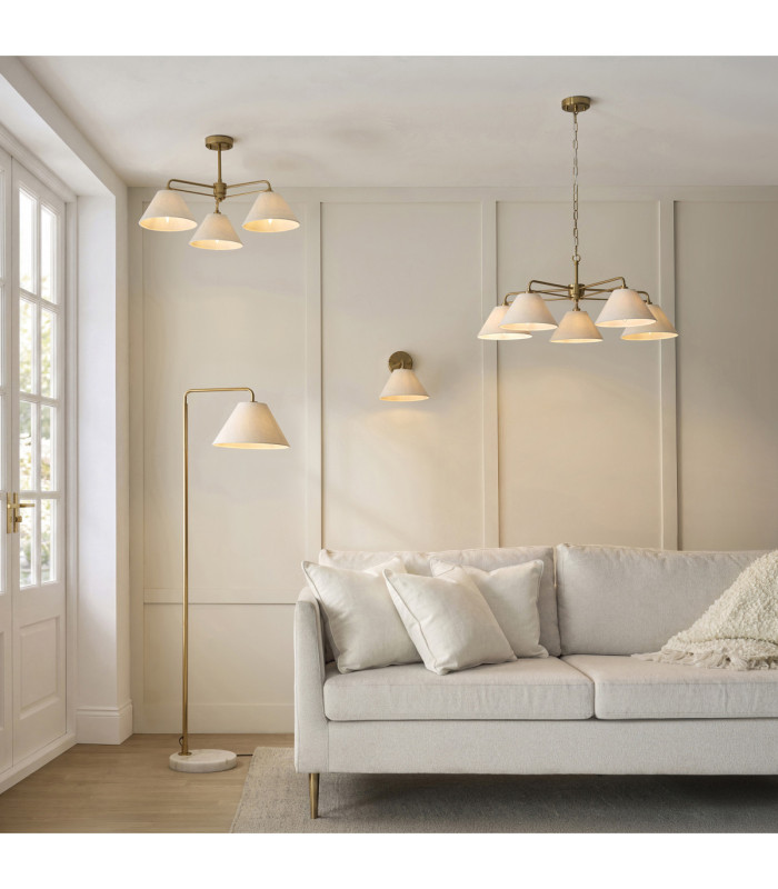 Wallbridge Multi Arm Semi Flush Ceiling Light Brushed Aged Brass Natural Linen-7