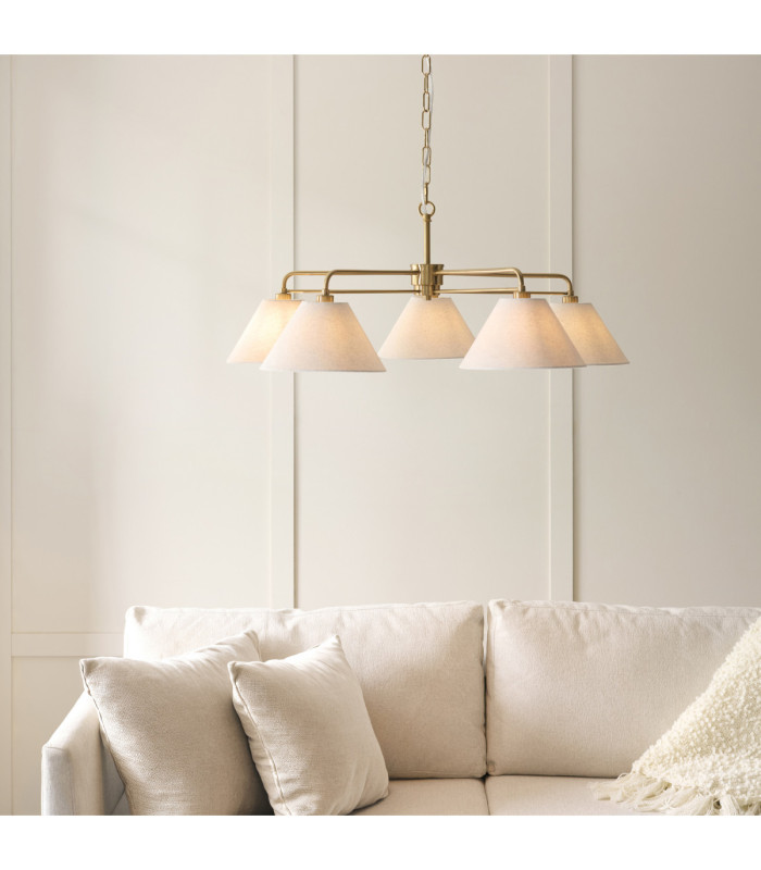 Wallbridge Multi Arm Pendant Light Brushed Aged Brass Natural Linen-2