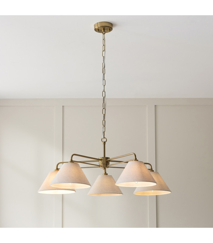 Wallbridge Multi Arm Pendant Light Brushed Aged Brass Natural Linen-3