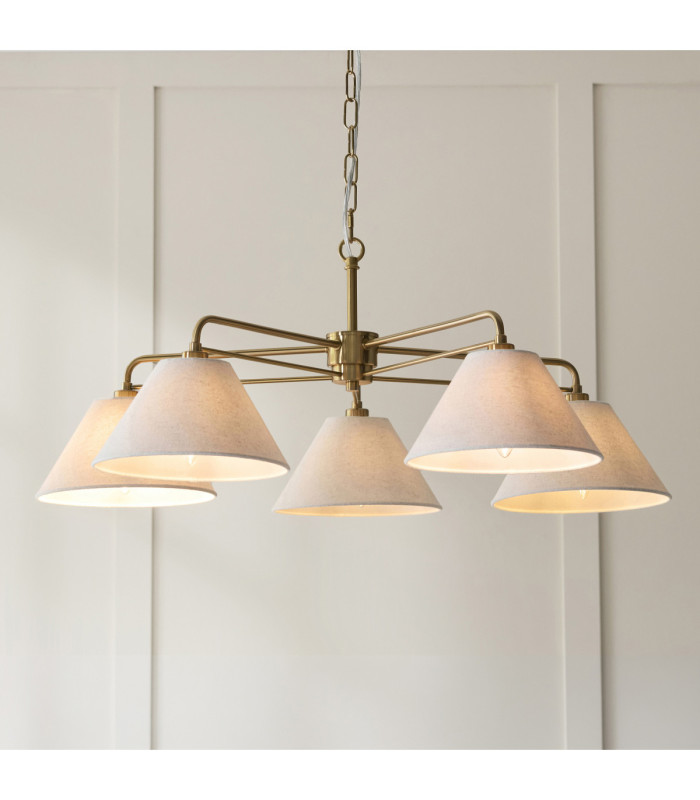 Wallbridge Multi Arm Pendant Light Brushed Aged Brass Natural Linen-4