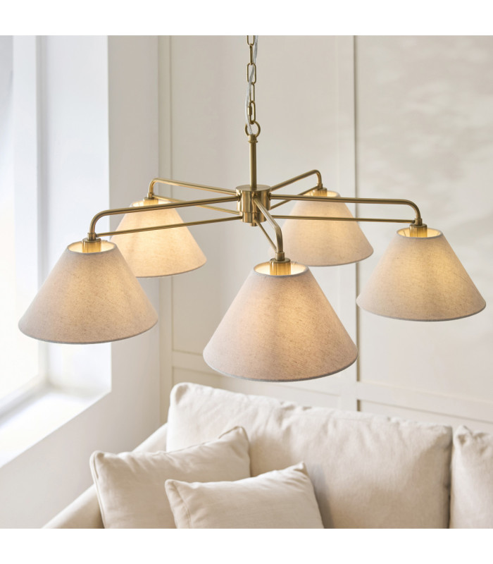 Wallbridge Multi Arm Pendant Light Brushed Aged Brass Natural Linen-5