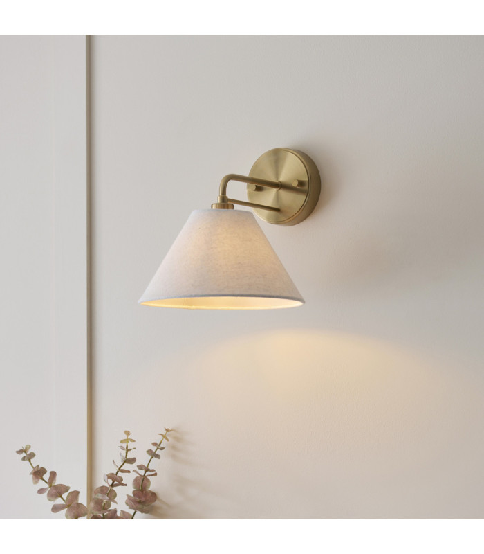 Wallbridge Dome Wall Lamp Brushed Aged Brass Natural Linen-2