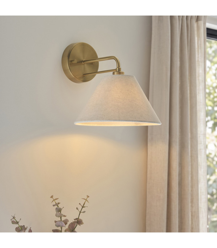 Wallbridge Dome Wall Lamp Brushed Aged Brass Natural Linen-3