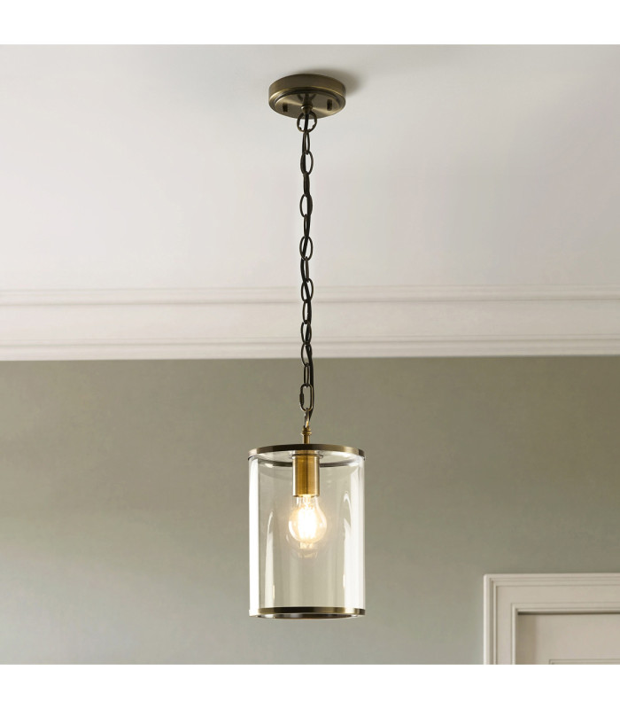 Hebden Slim Pendant Light Antique Brass Clear Glass-3