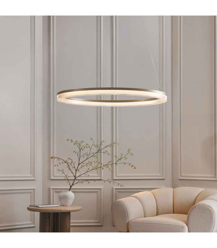Lansina Integrated LED Pendant Light Brushed Gold Plated Opal Ribbed Acrylic-3