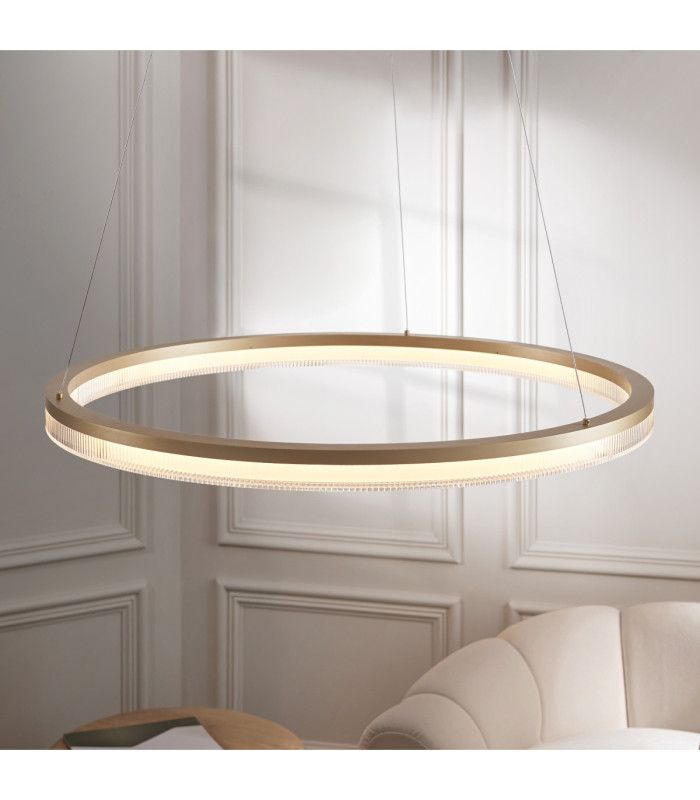 Lansina Integrated LED Pendant Light Brushed Gold Plated Opal Ribbed Acrylic-5