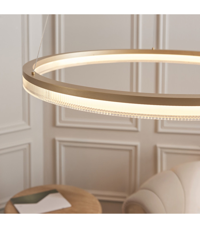 Lansina Integrated LED Pendant Light Brushed Gold Plated Opal Ribbed Acrylic-6