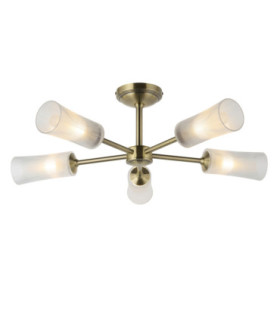 Avelyn Multi Arm Semi Flush Ceiling Light Antique Brass Clear Ribbed Glass-1