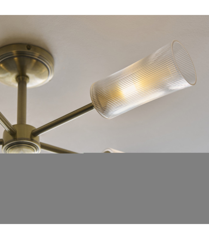 Avelyn Multi Arm Semi Flush Ceiling Light Antique Brass Clear Ribbed Glass-5
