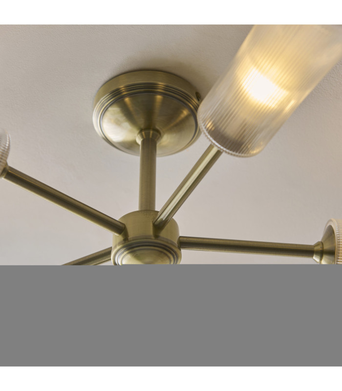 Avelyn Multi Arm Semi Flush Ceiling Light Antique Brass Clear Ribbed Glass-6