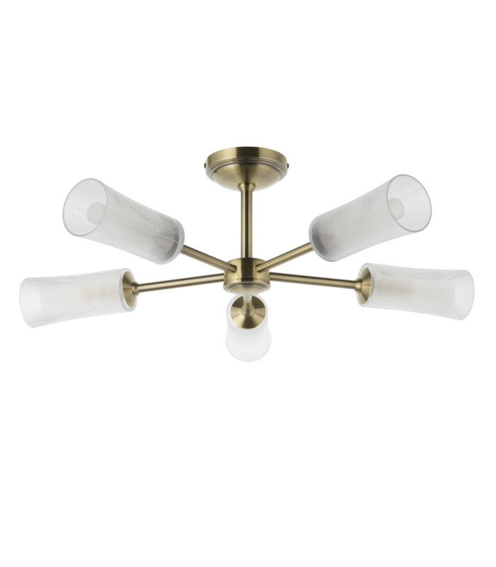 Avelyn Multi Arm Semi Flush Ceiling Light Antique Brass Clear Ribbed Glass-8