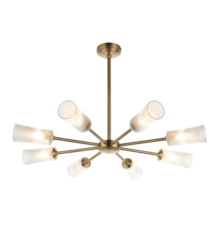 Avelyn Multi Arm Pendant Light Antique Brass Clear Ribbed Glass-1